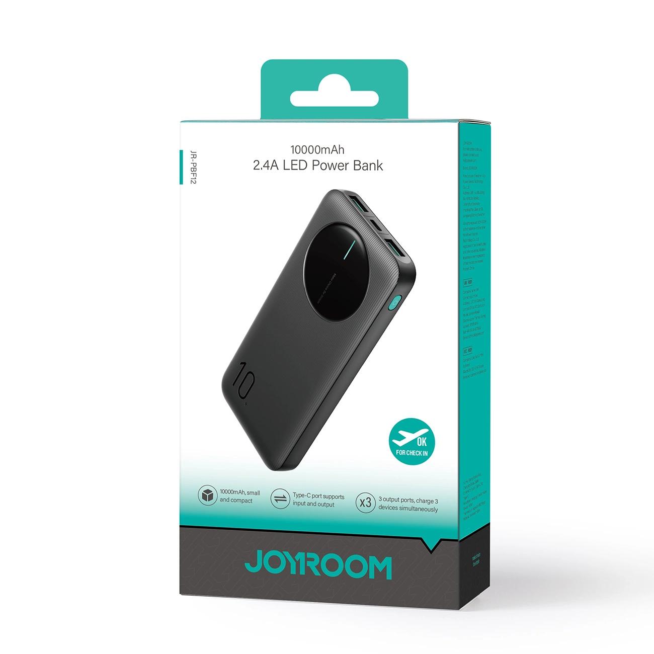 Joyroom Powerbank – 10 000 mAh, 2,4A, 2x USB - A, 1x USB - C - schwarz