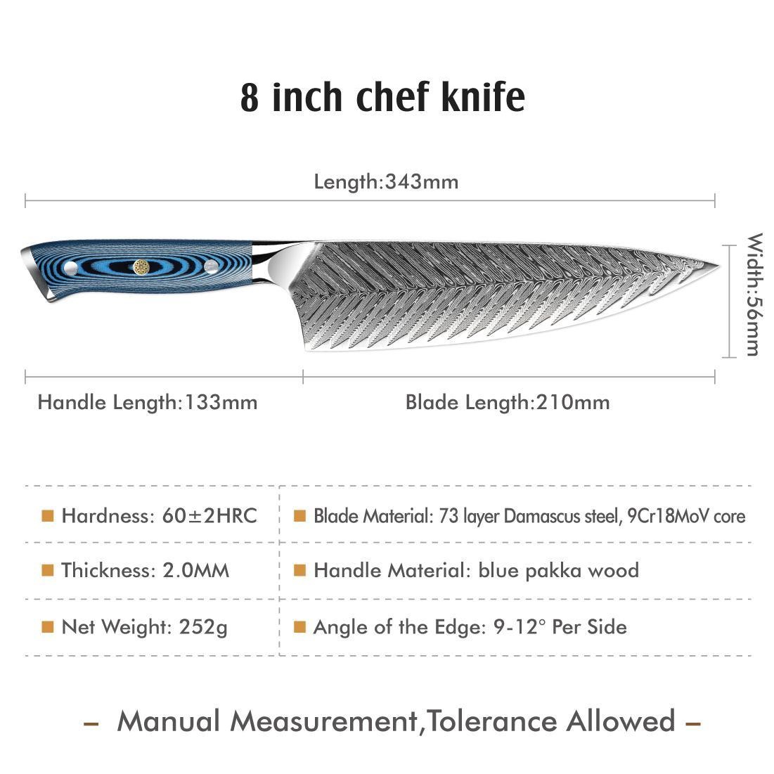 Damast Küchenmesser TU-37509 - Chef / Blau