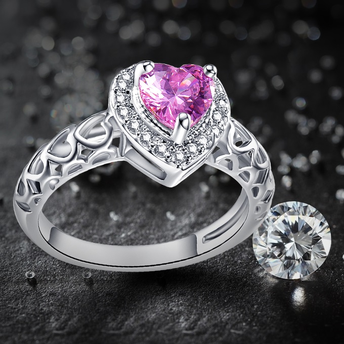 Ring Kristallherz - Rosa/62mm