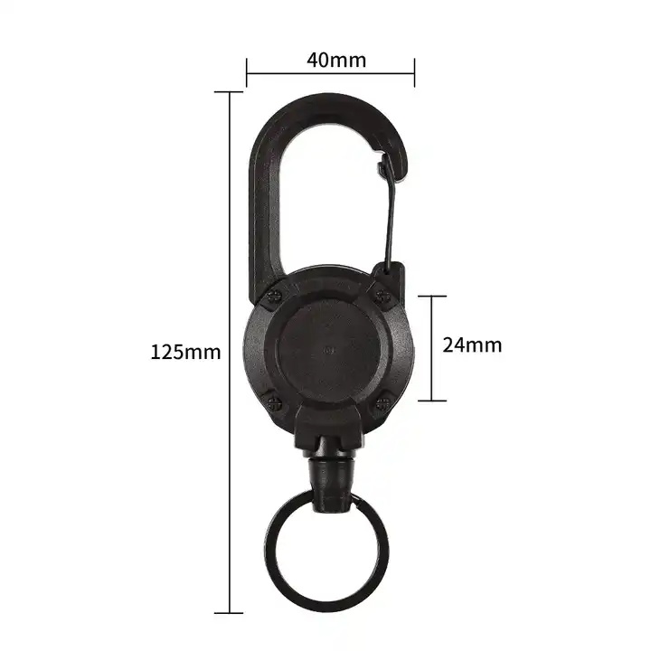 Karabiner mit aufrollbarem Seil - Schwarz